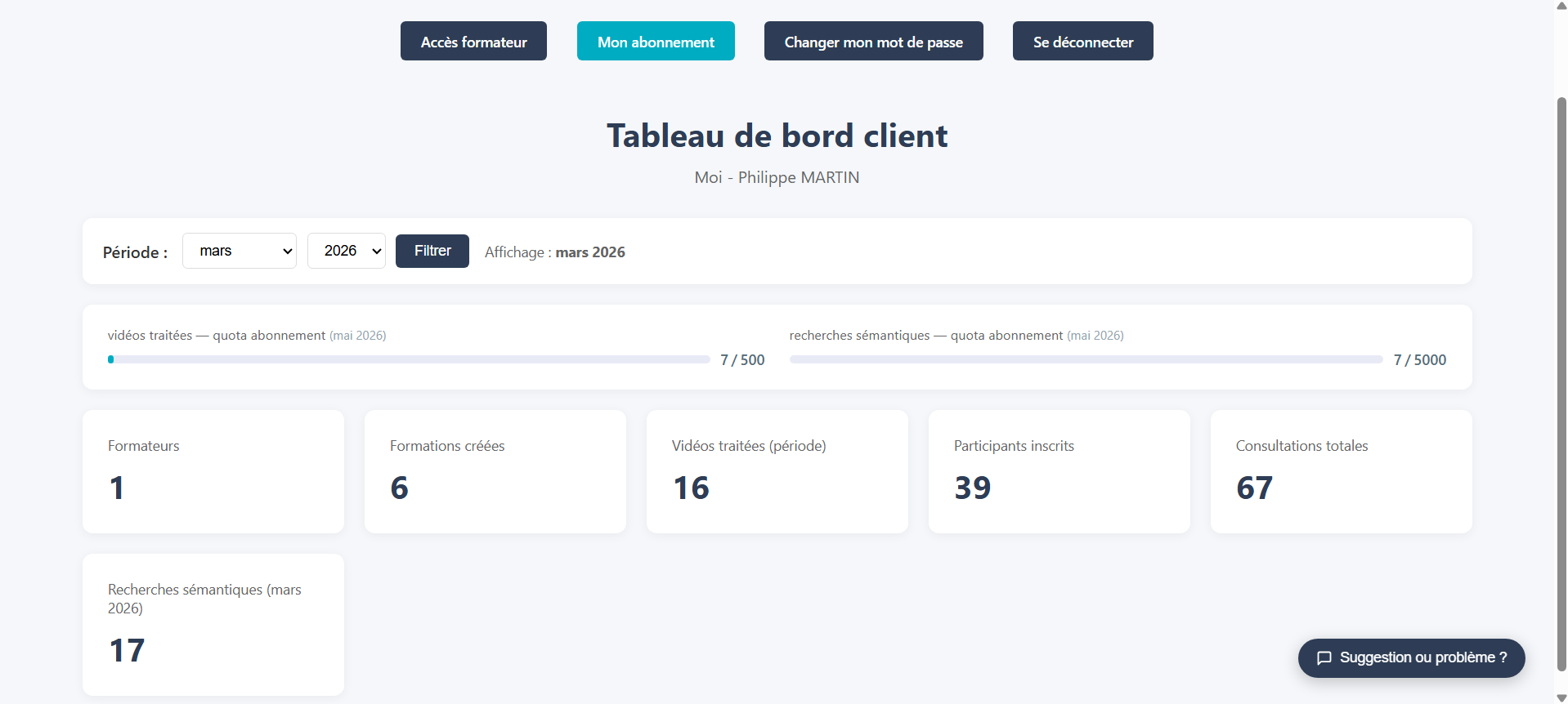 Interface formateur lereplay : détail d'une session de formation